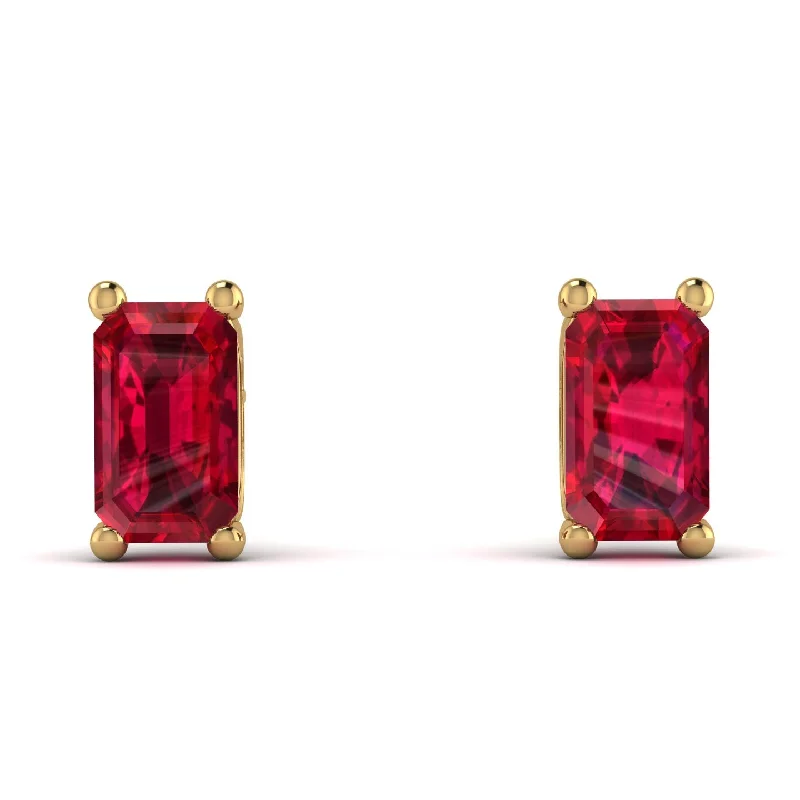 cubic zirconia hoop earrings for women-Hidden Diamonds Emerald Cut Ruby Earrings - Angel No. 10