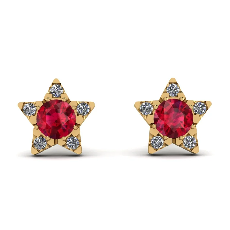 silver geometric earrings for women-Star Halo Ruby Earrings - Zelda No. 10