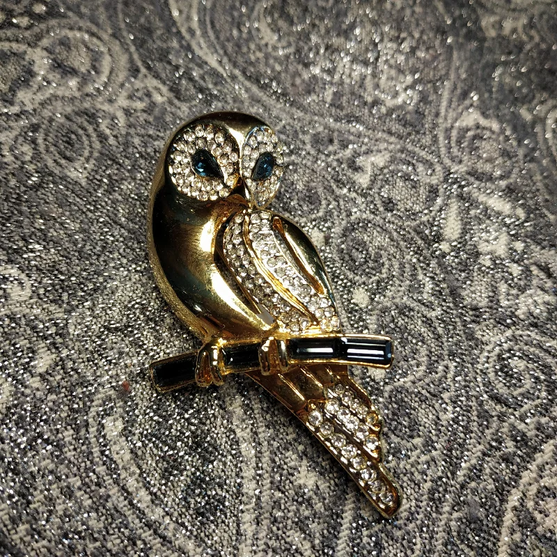 creative brooch for women-Vintage owl  brooch with sapphire blue