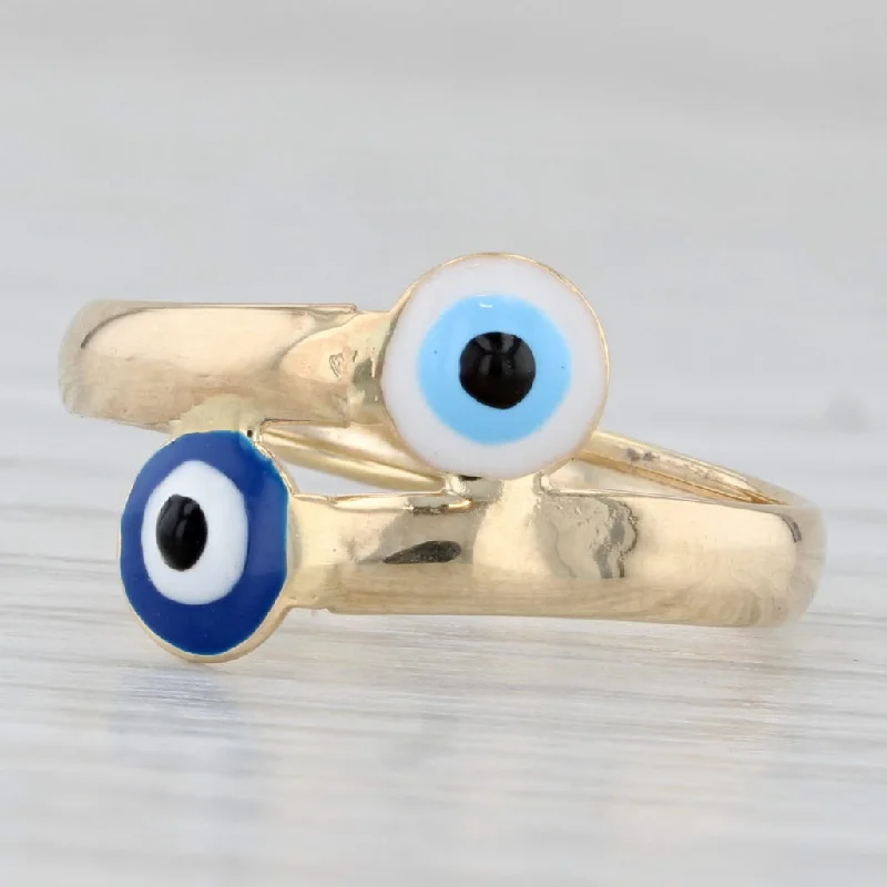 simple engagement rings for women-New Enamel All Seeing Eye of Deity Bypass Ring 14k Yellow Gold Size 6