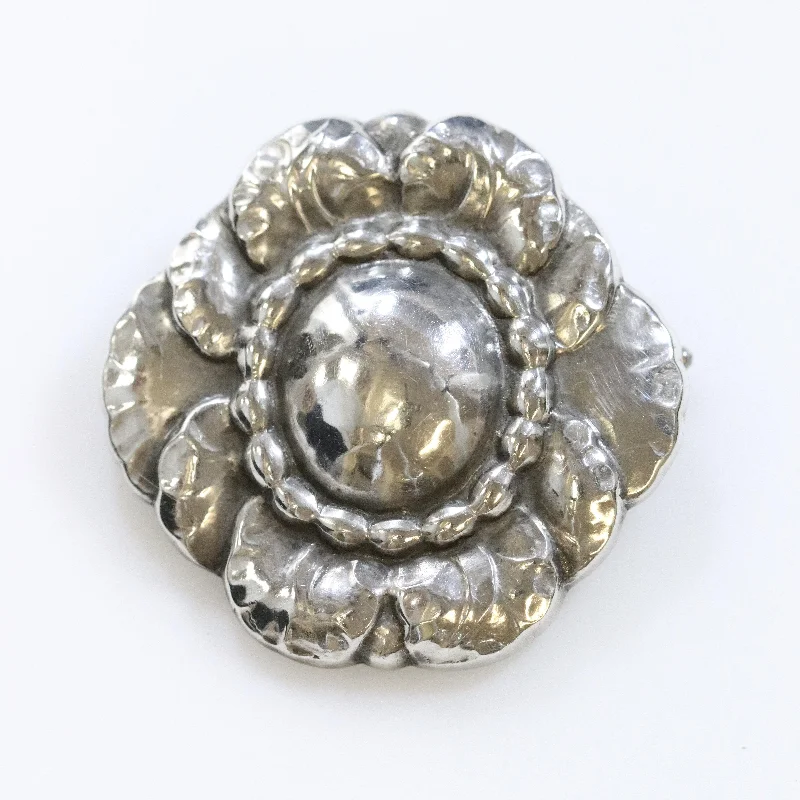 diamond-studded brooch for women-Vintage Georg Jensen Jewelry | Rare Early Art Nouveau Floral Brooch 174