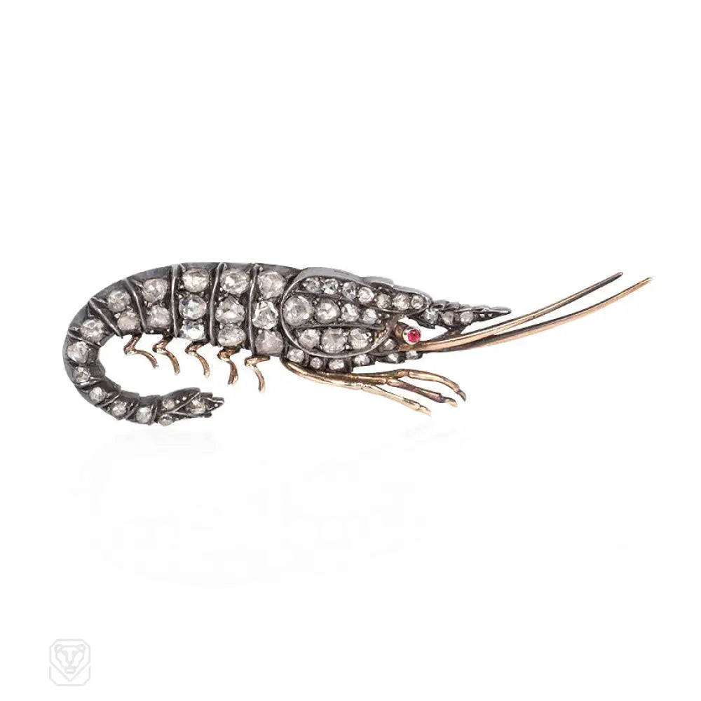 fashion-forward brooch for women-Antique diamond shrimp brooch