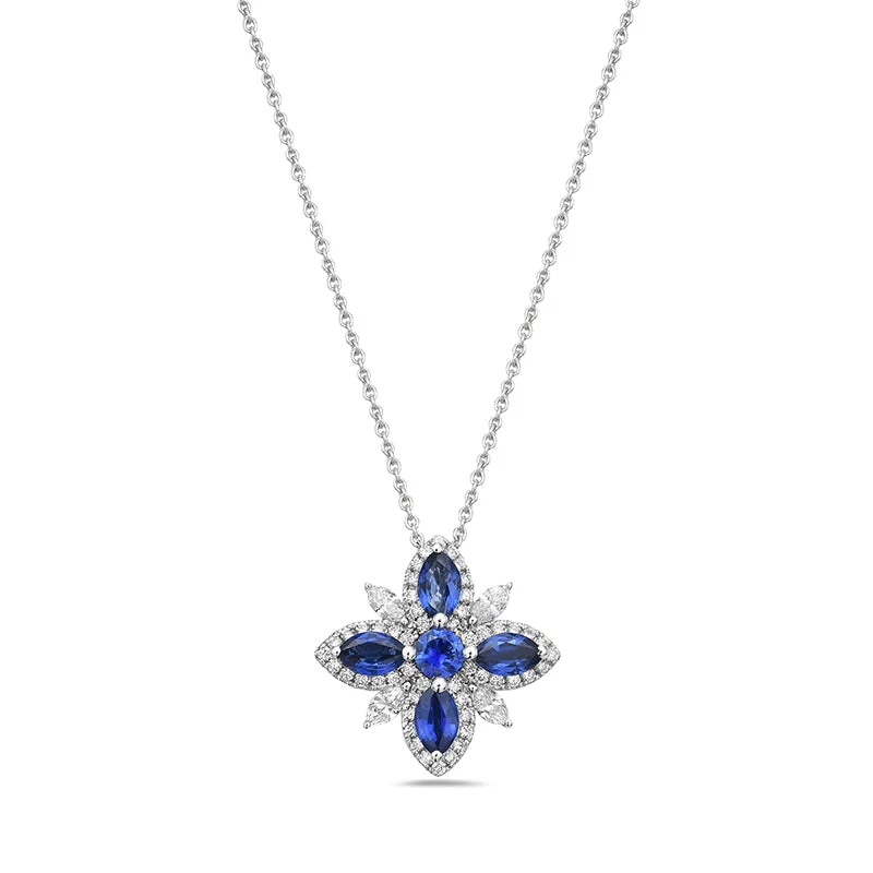 moon and star necklace for women-18k White Gold Sapphire Pendant