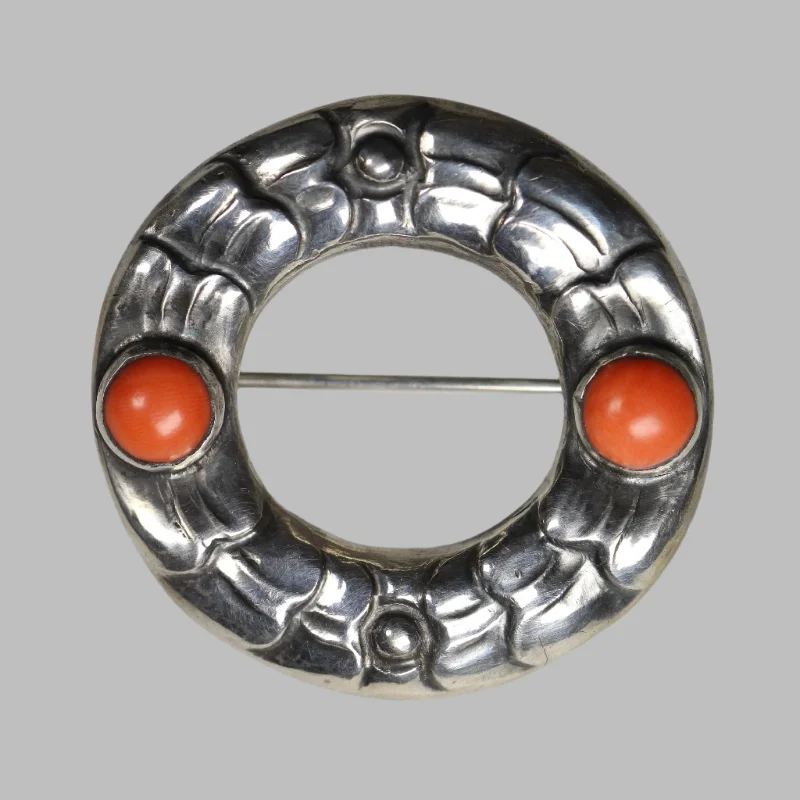 unique animal brooch for women-Antique Georg Jensen Jewelry | Early Coral Wreath Art Nouveau Brooch 49