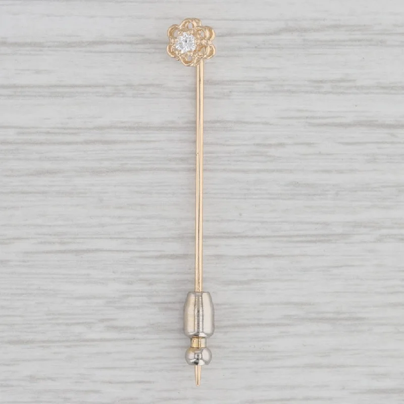 colored gemstone engagement rings for women-Vintage Diamond Solitaire Flower Stickpin 14k Yellow Gold