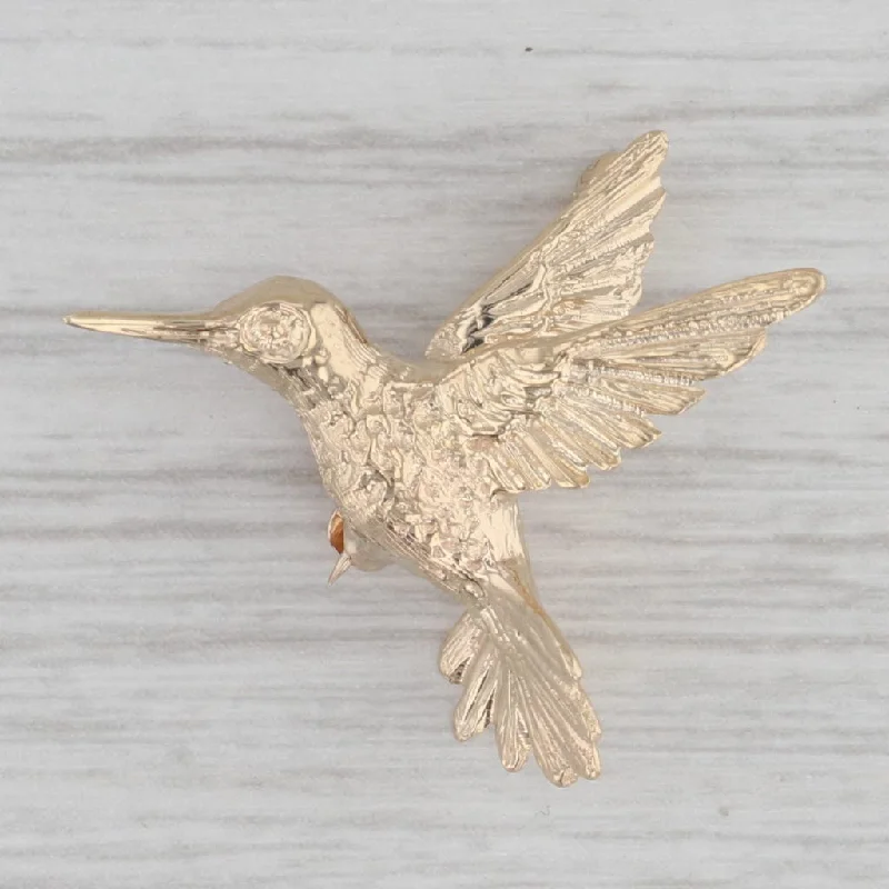 platinum engagement rings with diamonds for women-Small Hummingbird Pin 14k Yellow Gold Brooch