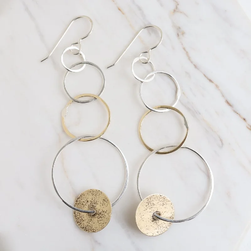 custom crystal earrings for women-Linky Hoop With Brass Disc Earrings