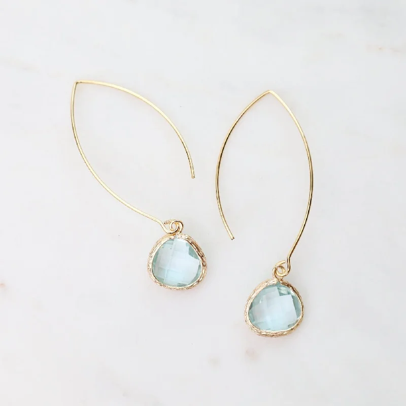 rainbow earrings for women-Gold Plated Gem Dangle Earrings - Aqua