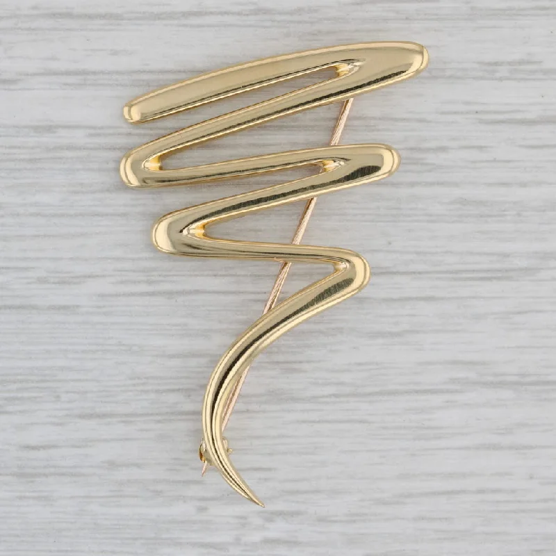 vintage-inspired engagement rings for women-Tiffany Paloma Picasso Squiggle Zig Zag Brooch 18k Yellow Gold Pin Pouch