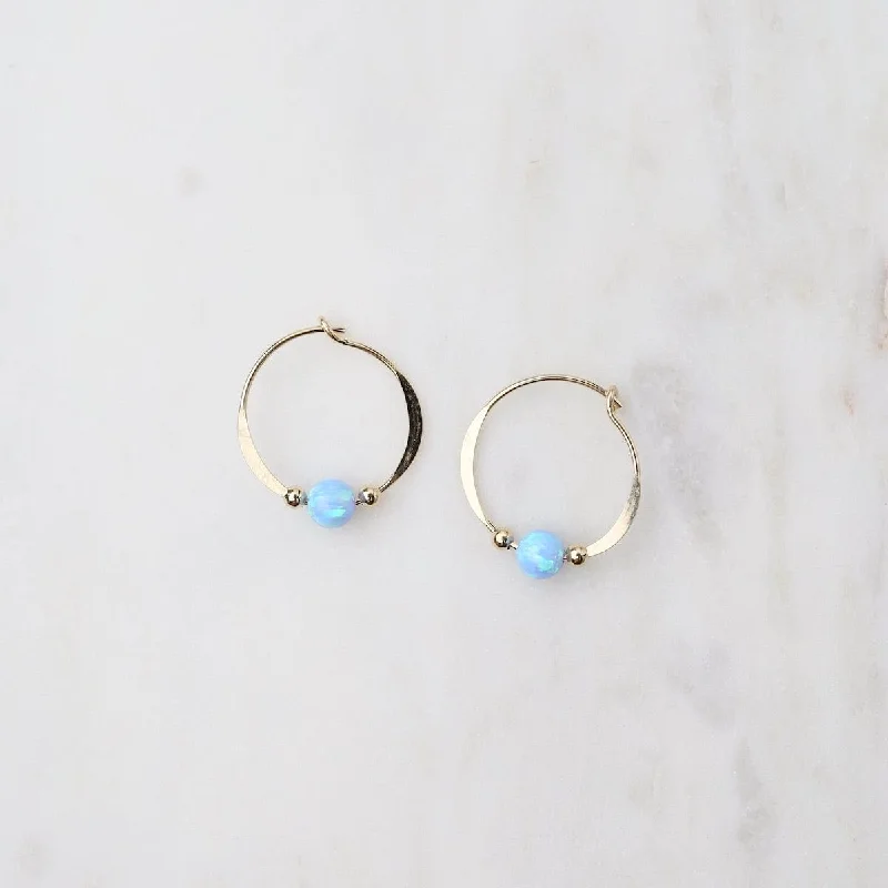 rainbow earrings for women-Gold Filled Opal Beaded Hoop Earrings