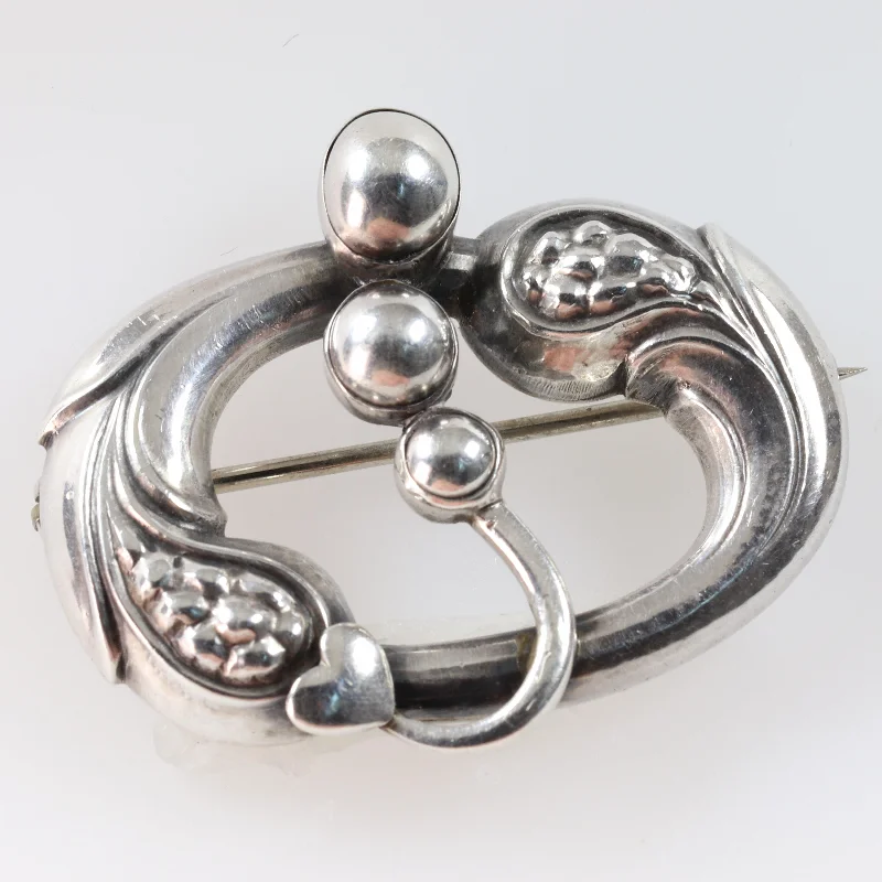 chic pearl brooch for women-Vintage Georg Jensen Jewelry | Heart and Cabochon Art Nouveau Brooch 77