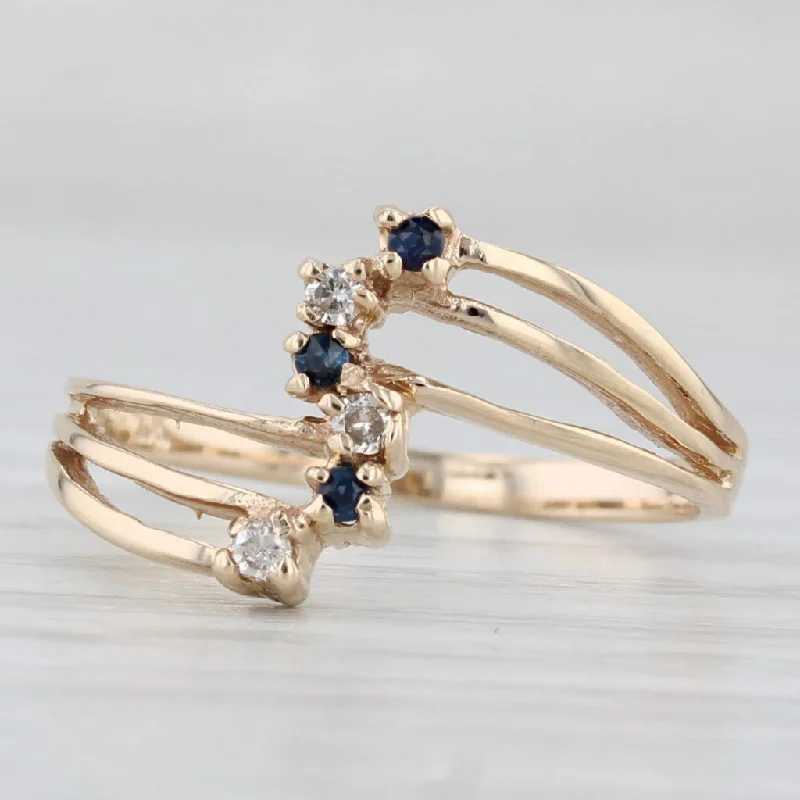 elegant engagement rings for women-0.10ctw Blue Sapphire Diamond Bypass Ring 10k Yellow Gold Size 7