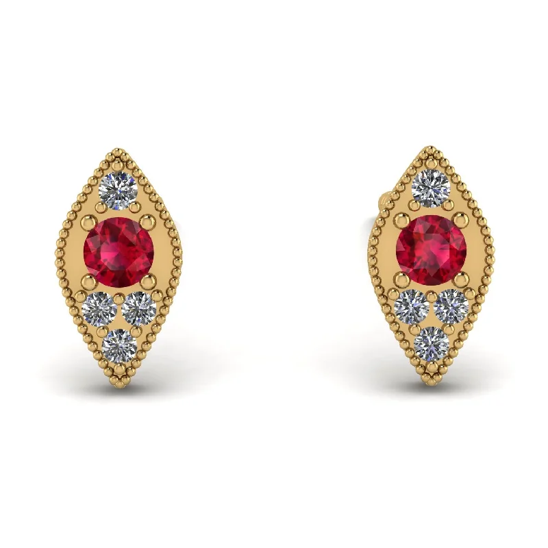 elegant silver earrings for women-Milgrain Marquise Ruby Earrings - Faye No. 10