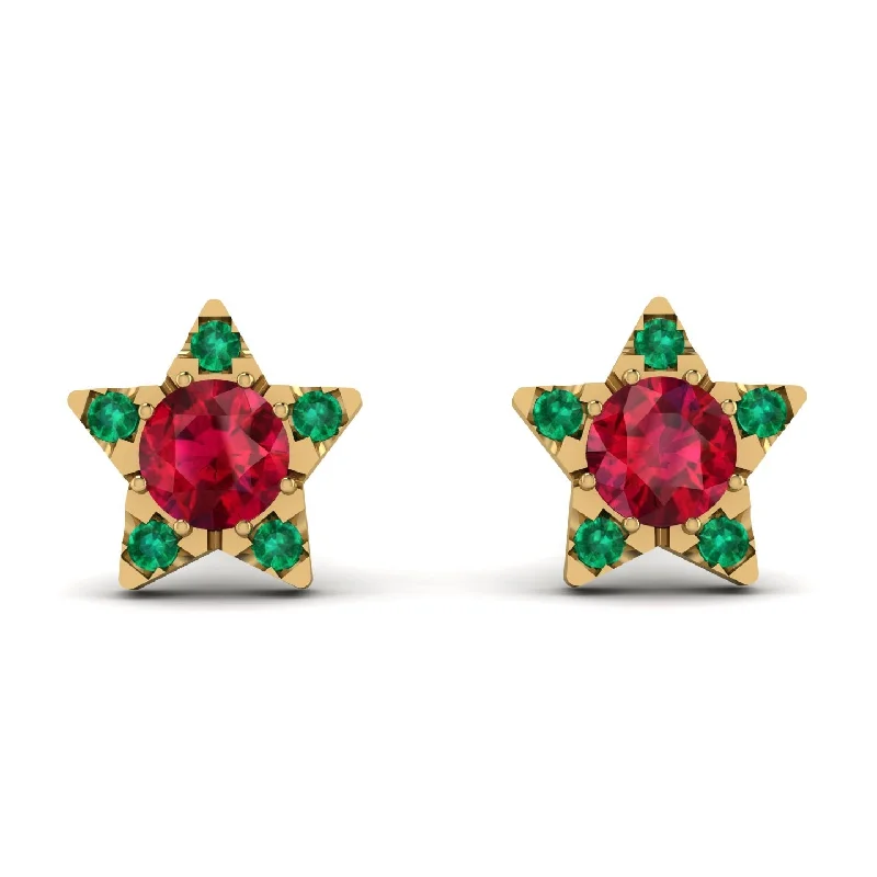 statement gemstone earrings for women-Star Halo Ruby Earrings - Zelda No. 25