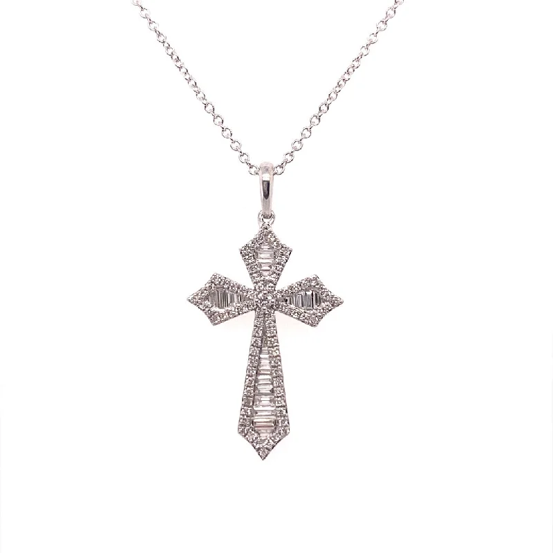 diamond pendant necklace for women-14K White Gold 0.21 CT Round & Baguette Diamond Cross Pendant