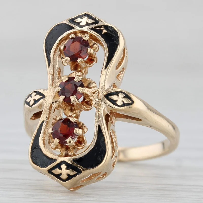 simple engagement rings for women-Antique 0.40ctw 3-Stone Garnet Enamel Ring 12k Yellow Gold Size 5.5