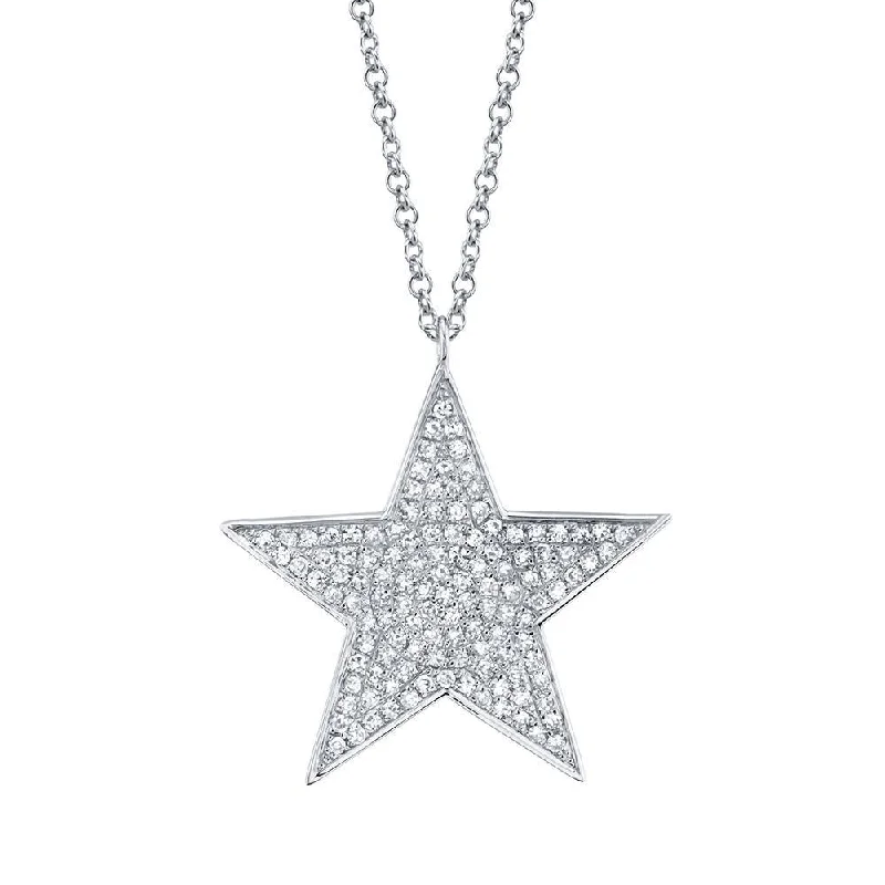 silver choker necklace for women-14K White Gold Diamond Large Pave Star