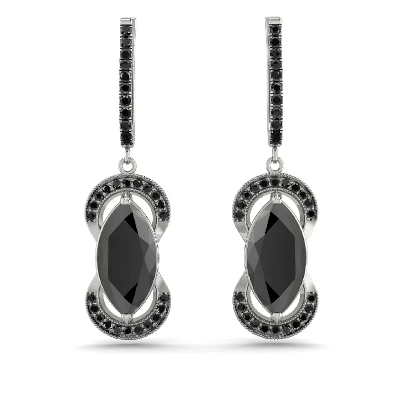 opal hoop earrings for women-Marquise Vintage Black Diamond Earrings - Marley No. 39