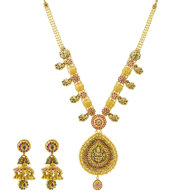 turquoise pendant necklace for women-22K Gold Roshni Antique Jewelry Set