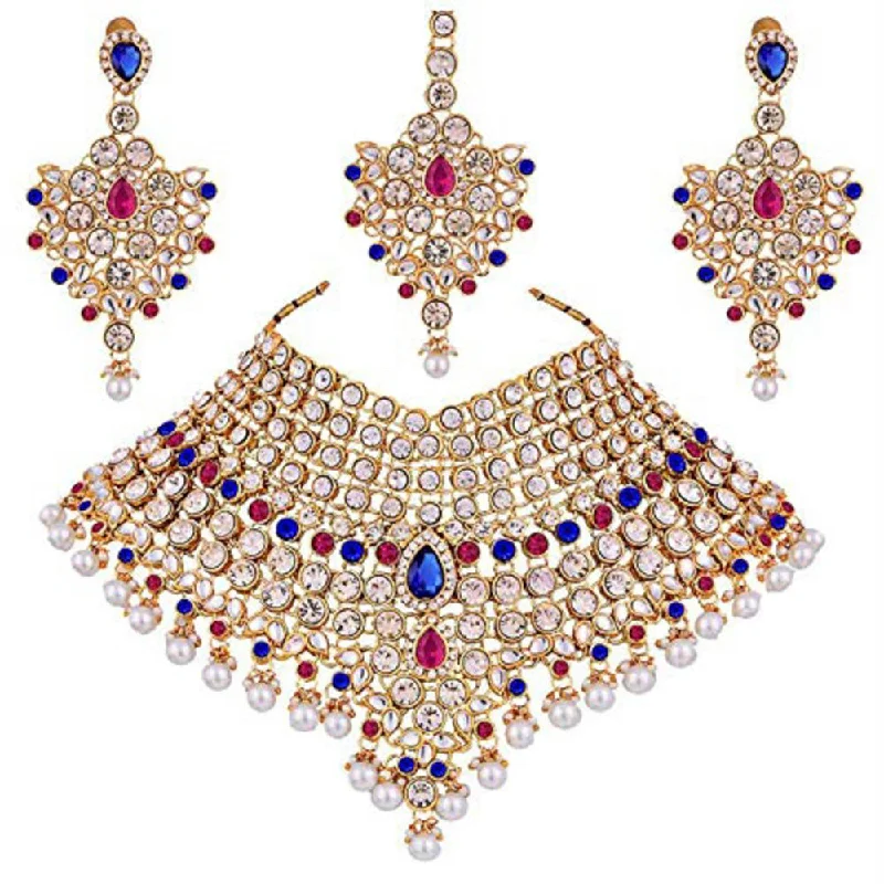 gold diamond necklace for women-Etnico Traditional Gold Plated Kundan Bridal Dulhan Jewellery Set for Women (IJ021QBL)