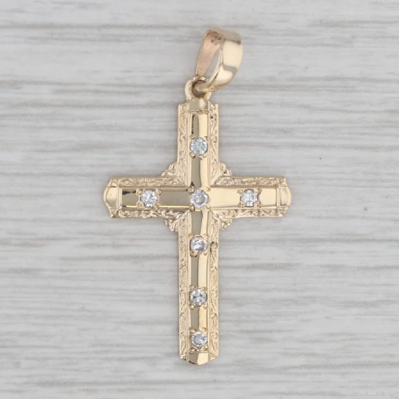 engagement rings with side diamonds for women-0.14ctw Diamond Accented Cross Pendant 14k Yellow Gold