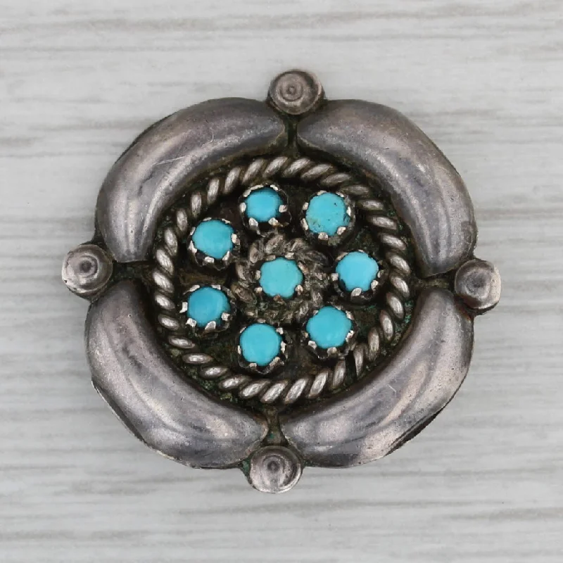 unique diamond engagement rings for women-Native American Turquoise Flower Brooch Sterling Silver Vintage Zuni Pin