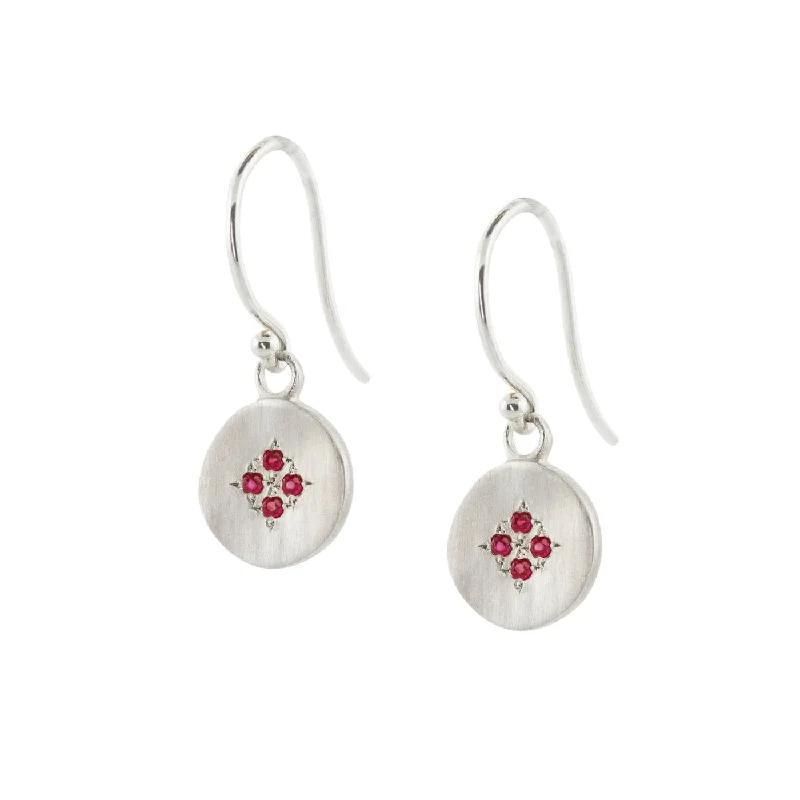 custom drop earrings for women-Four Star Wave Charm Earrings With Ruby