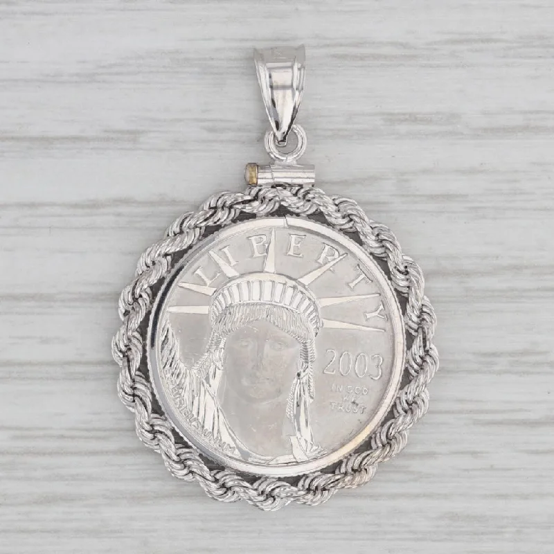 diamond engagement rings for women-2003 Platinum American Eagle 25 Dollar Coin Pendant 1/4oz 999 14k Gold Liberty