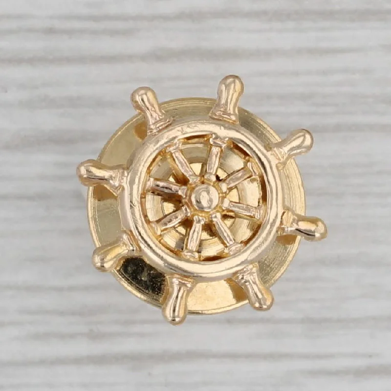 platinum engagement rings for women-Ships Wheel Tie Tac Lapel Pin 14k Yellow Gold