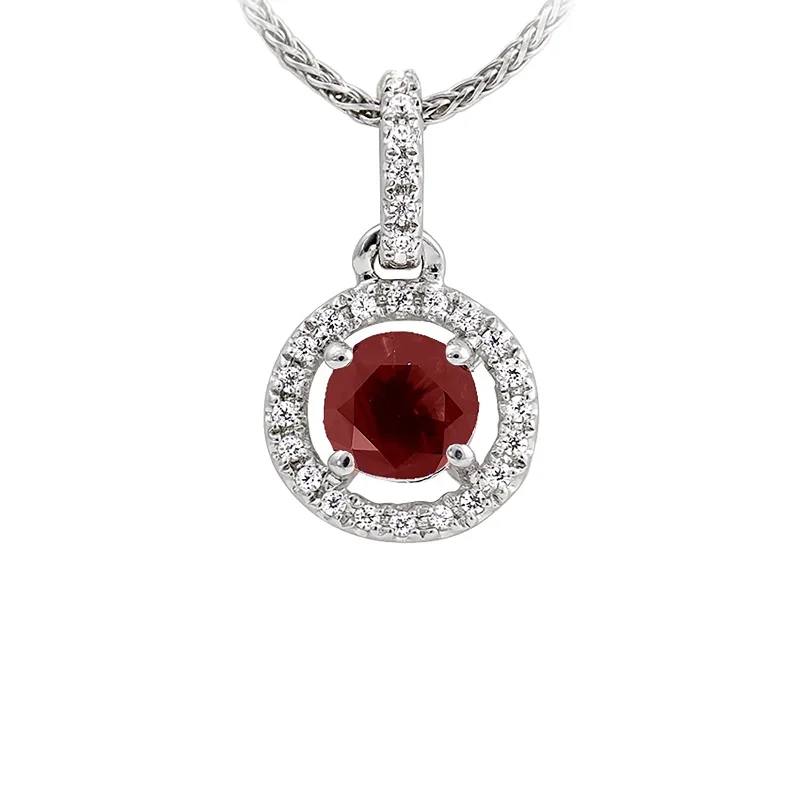 fashion necklace for women-Ruby and Diamond Halo Pendant