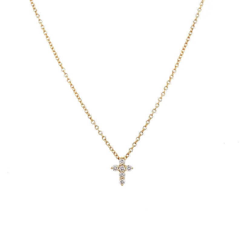 vintage heart necklace for women-18K Yellow Gold Diamond Mini Cross