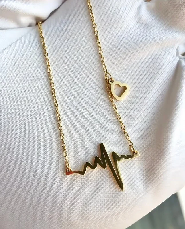 luxury gold necklace for women-Romantic Electrocardiogram