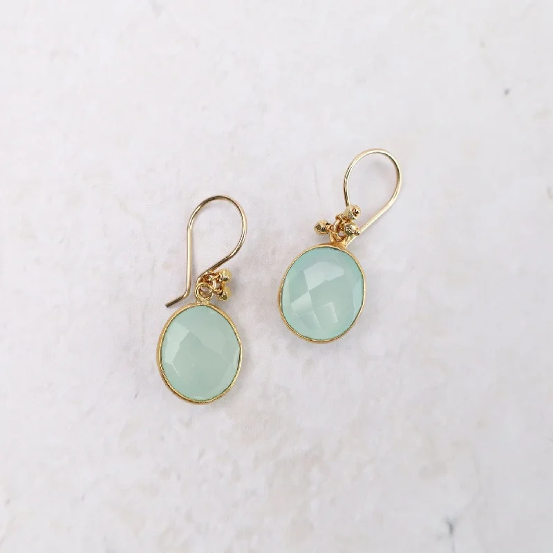 antique gold earrings for women-Bezel-Set Chalcedony Drop Earrings