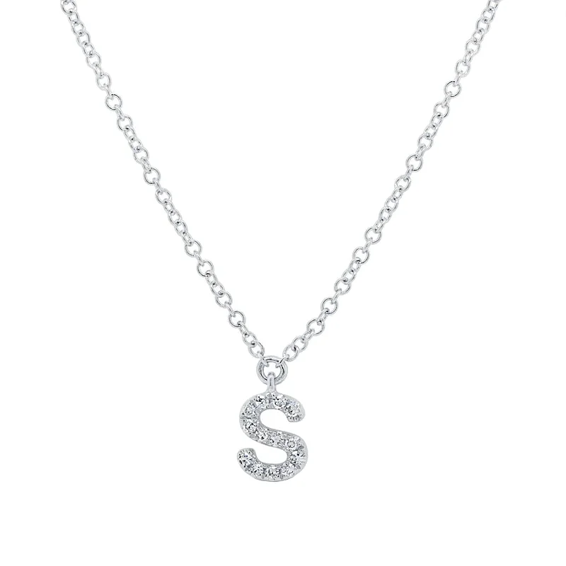 engraved bar necklace for women-Diamond Initial Pendant - Letter S