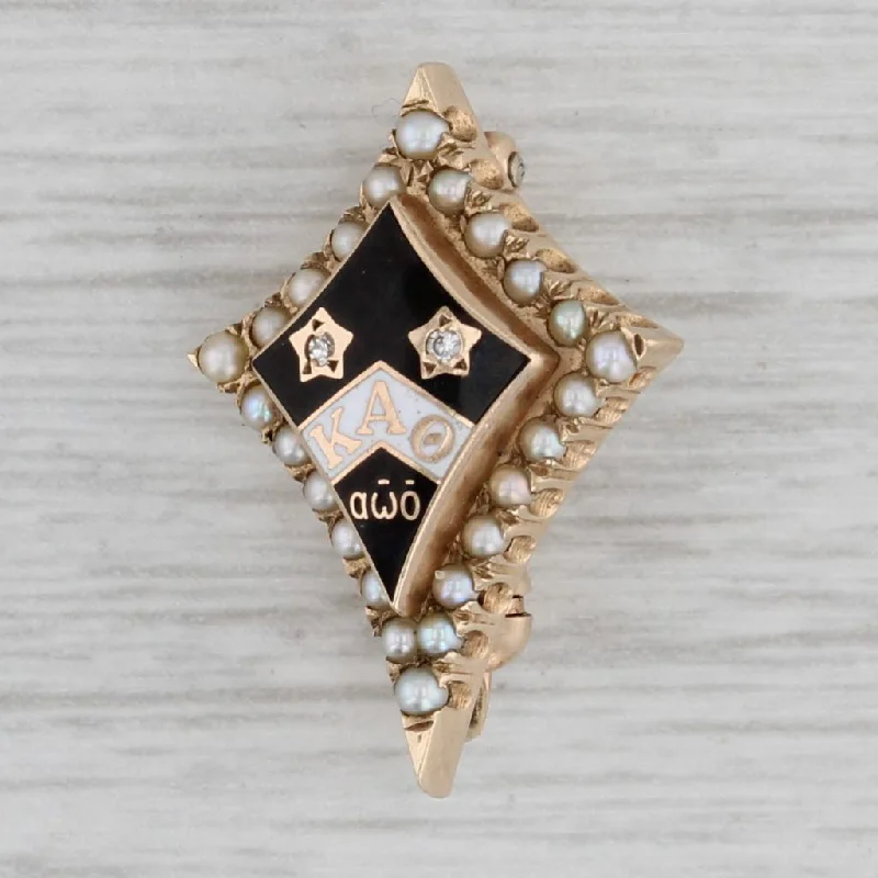 pear-shaped engagement rings for women-Kappa Alpha Theta Sorority Pin 10k Gold Pearls Diamonds Vintage Greek Badge