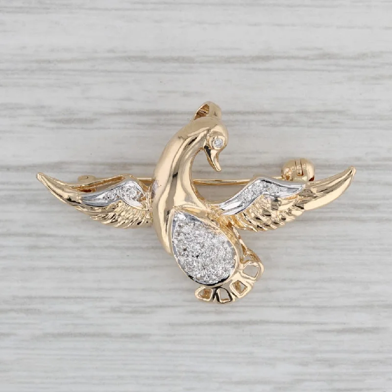 pear diamond engagement rings for women-Diamond Bird Pin Pendant 14k Yellow Gold Brooch Jewelry