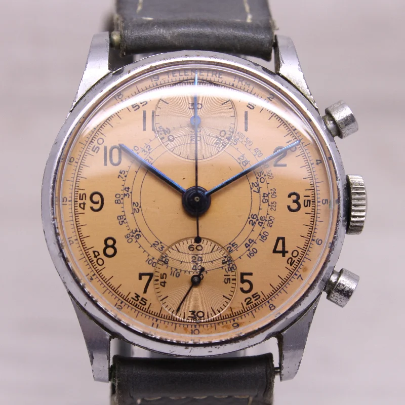 floral engagement rings for women-Vintage c.1940's Anonymous 32mm Steel Back Chronograph Watch CLEAN Salmon Dial