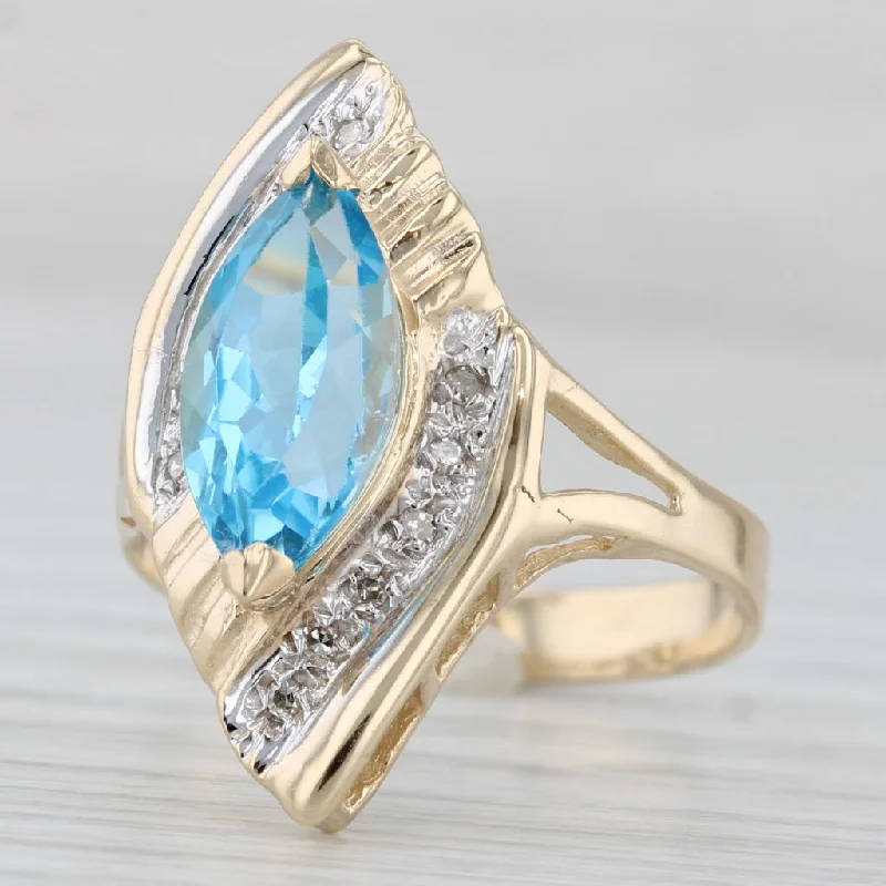 cushion halo engagement rings for women-3.82ctw Marquise Blue Topaz Bypass Ring 14k Gold Diamond Accents Size 10.25