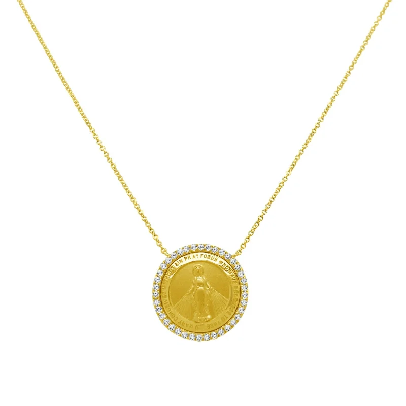 classic gold necklace for women-Diamond Halo Miraculous Medal