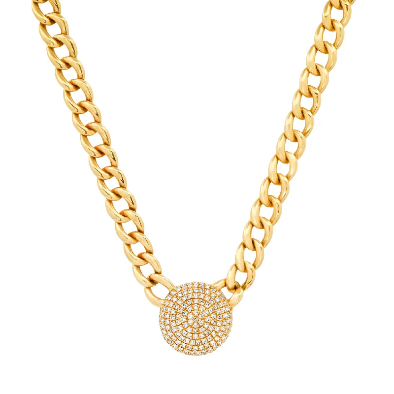 birthstone pendant necklace for women-DIAMOND DISC CUBAN LINK CHAIN, 14kt GOLD