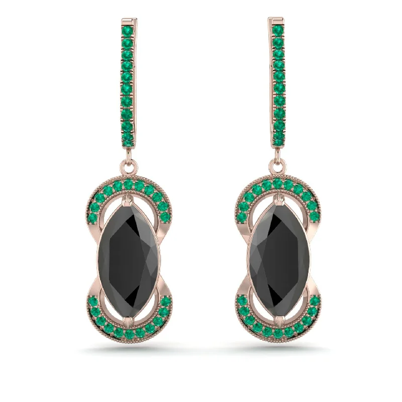 silver diamond earrings for women-Marquise Vintage Black Diamond Earrings - Marley No. 23