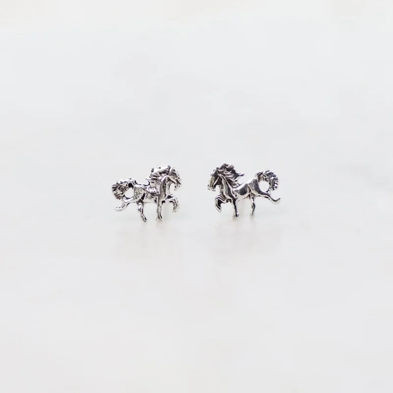 vintage diamond earrings for women-Sterling Silver Horse Post Earrings