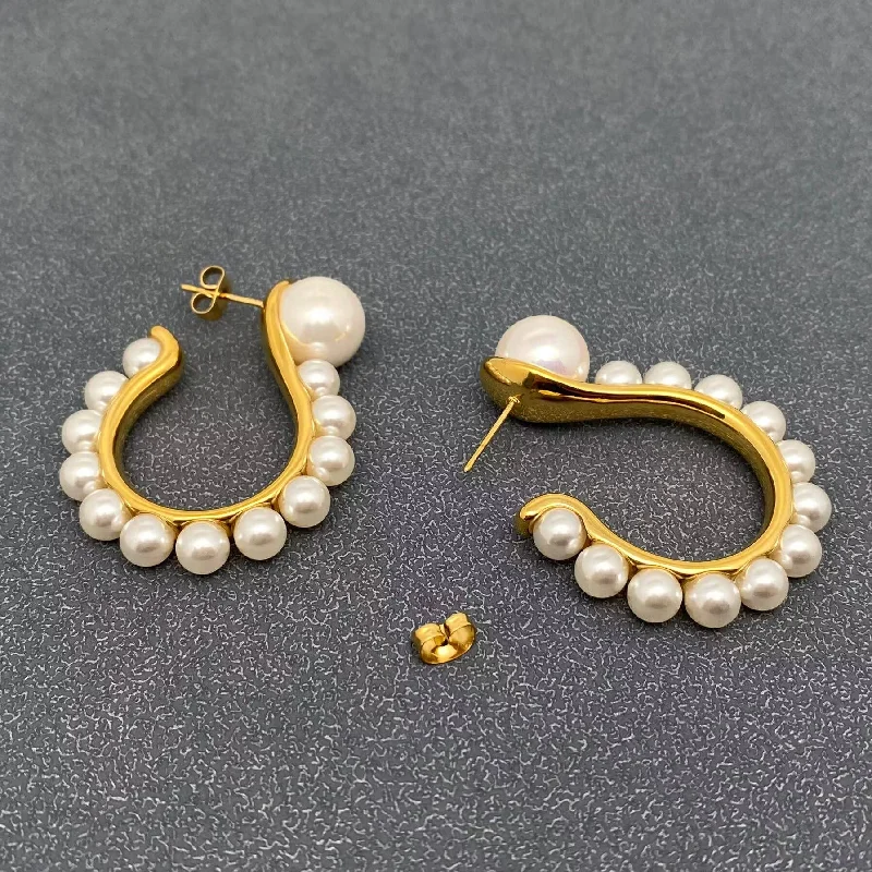 elegant gemstone earrings for women-Pearl Hook Hoops